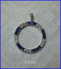 Art Deco Sapphire Diamond Pendant Necklace Appraised $2625 18K Gold Belle Epoque