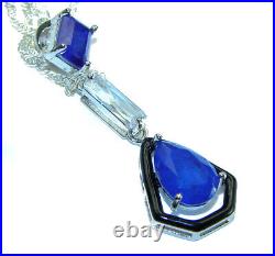 Art Deco Sapphire black enamel. 925 Sterling Silver handcrafted Necklace