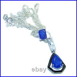 Art Deco Sapphire black enamel. 925 Sterling Silver handcrafted Necklace