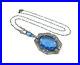 Art Deco Silver Filigree Pendant Necklace, Sapphire Blue Glass, 1920s 1930s