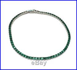 Art Deco Silver Tone Emerald Colored Paste Line Necklace