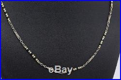 Art Deco Solid 14k White Gold & Black Enamel Watch Bob Necklace Chain 18.75 BNW