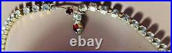 Art Deco Sparkling Ruby Red & Icy White Rhinestone Choker Necklace Gold Tone 16