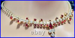 Art Deco Sparkling Ruby Red & Icy White Rhinestone Choker Necklace Gold Tone 16