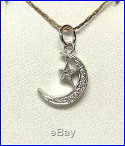 Art Deco Star Moon Diamond Pendant Charm Necklace White Gold Victorian