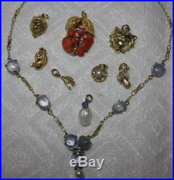 Art Deco Star Moon Diamond Pendant Charm Necklace White Gold Victorian
