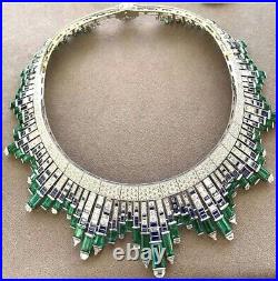 Art Deco Statement Necklace 925 Sterling Silver Handmade Vintage High CZ Jewelry