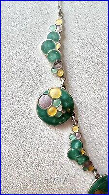 Art Deco Sterling Enamel Bubble Necklace Eisenberg Green Marked