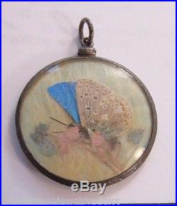 Art Deco Sterling Silver BUTTERFLY Locket Glass Necklace Pendant Lepidoptera
