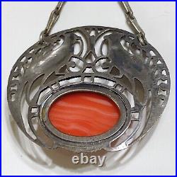 Art Deco Sterling Silver Bird Of Paradise Coral Lavaliere Pendant Necklace L1