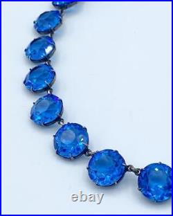 Art Deco Sterling Silver Blue Crystal Open-Back Necklace 15