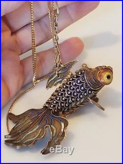 Art Deco Sterling Silver Chinese Huge Fish 14k 585 Chain 6.71 grams necklace