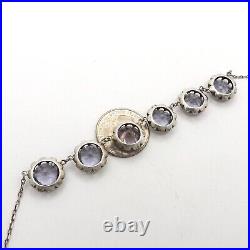 Art Deco Sterling Silver Color Change Alexandrite Glass Flower Necklace 16in