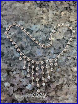 Art Deco Sterling Silver Colorless Crystal Prong Set Open Back Festoon Necklace