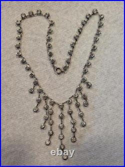 Art Deco Sterling Silver Colorless Crystal Prong Set Open Back Festoon Necklace