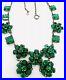 Art Deco Sterling Silver Emerald Green Glass Rhinestone Necklace Vintage Jewelry