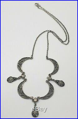 Art Deco Sterling Silver Filigree Festoon Lavaliere Necklace