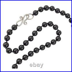 Art Deco Sterling Silver Flower And Onyx Beaded Necklace