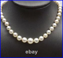 Art Deco Sterling Silver Graduated Akoya Pearl Cream Hues Strand Necklace 16in