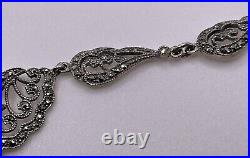 Art Deco Sterling Silver Marcasite Heirloom 73 Vintage Necklace