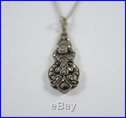 Art Deco Sterling Silver Marcasite Pendant Necklace