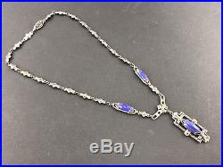 Art Deco Sterling Silver Marcasite Purple Chalcedony Birks Necklace c. 1920's