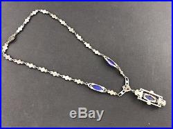Art Deco Sterling Silver Marcasite Purple Chalcedony Birks Necklace c. 1920's