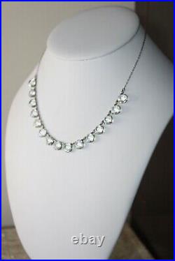 Art Deco Sterling Silver Open Back Bezel 12 mm Rock Crystal Collar Necklace 16