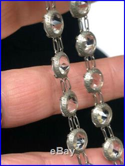 Art Deco Sterling Silver Open Back Bezel Set Crystal Necklace & Earrings