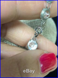 Art Deco Sterling Silver Open Back Bezel Set Crystal Necklace & Earrings