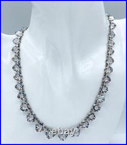 Art Deco Sterling Silver Open-Back Graduated Clear Crystal Necklace 15 1/2