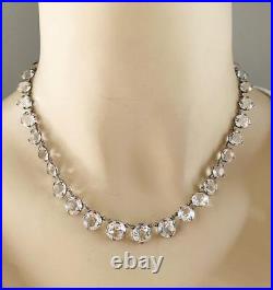 Art Deco Sterling Silver Open-Back Graduated Clear Crystal Necklace 15 1/2