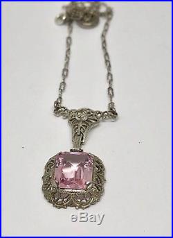 Art Deco Sterling Silver Pink Paste Necklace c. 1930's