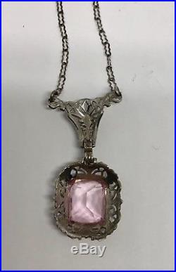 Art Deco Sterling Silver Pink Paste Necklace c. 1930's
