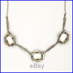 Art Deco Sterling Silver Rock Crystal Quartz and Marcasites Necklace