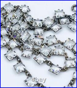 Art Deco Sterling Silver Swag & Square-Cut Open-Back Crystal Choker Necklace 14