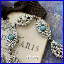 Art Deco Sterling Silver Turquoise Necklace And Bracelet Set