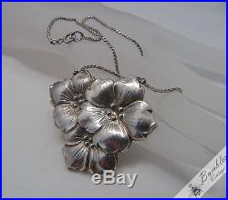 Art Deco Sterling Silver Vintage Dogwood Flower Floral Necklace Antique c1930