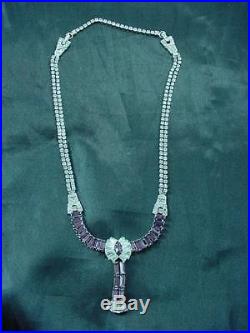 Art Deco Stunning Phyllis Sterling Silver Amethyst & Crystal Necklace #1826