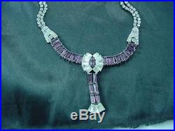 Art Deco Stunning Phyllis Sterling Silver Amethyst & Crystal Necklace #1826