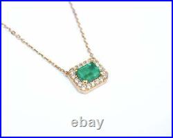 Art Deco Style 2Ct Emerald & Diamond 18K Yellow Gold Over Pendant 18 Necklace