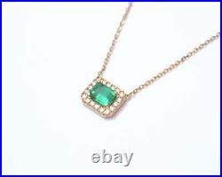 Art Deco Style 2Ct Emerald & Diamond 18K Yellow Gold Over Pendant 18 Necklace