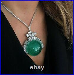 Art Deco Style 925 Sterling Silver Huge Green Cabochon Necklace Party Wear