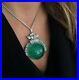 Art Deco Style 925 Sterling Silver Huge Green Cabochon Necklace Party Wear