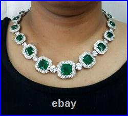 Art Deco Style Graduating Necklace 925 Sterling Silver CZ & Square-cut Emerald