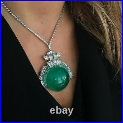 Art Deco Style Green Cabochon Highend Party Fine Necklace 925 Sterling Silver