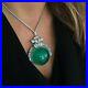 Art Deco Style Green Cabochon Highend Party Fine Necklace 925 Sterling Silver