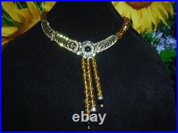 Art Deco Style LaVintage Necklace Faceted Glass Crystals Brass-tone Magnificent