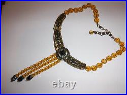 Art Deco Style LaVintage Necklace Faceted Glass Crystals Brass-tone Magnificent