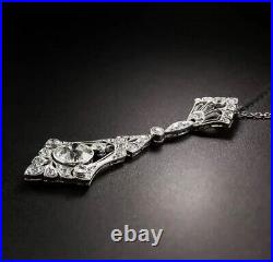 Art Deco Style Old European Cut Lab Created Diamond Wedding 925 Silver Pendant